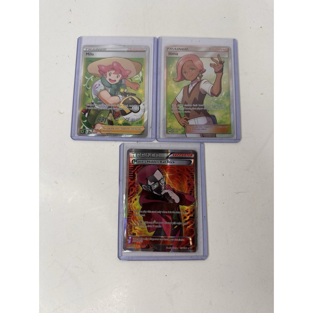 Pokemon Trainer Full Art Lot Milo TG27 Ilima 146/149 Maxie's Hidden Ball Trick